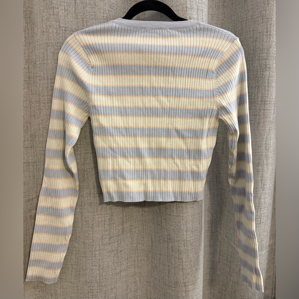 ZARA NWT Striped Knit Blue and White Cardigan Jacket Gold Buttons Size Medium - Picture 4 of 6
